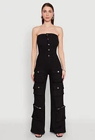 Womens Daisy Wide Leg Cargo Pocket Jumpsuit, Black, Size M