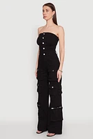Womens Daisy Wide Leg Cargo Pocket Jumpsuit, Black, Size M