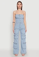 Womens Daisy Wide Leg Cargo Pocket Jumpsuit, Blue, Size XL