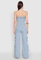 Womens Daisy Wide Leg Cargo Pocket Jumpsuit, Blue, Size XL