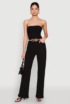 Womens Daisy Strapless Corset Denim Jumpsuit,