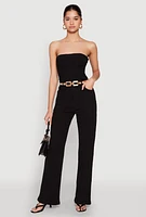 Womens Daisy Strapless Corset Denim Jumpsuit,