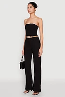 Womens Daisy Strapless Corset Denim Jumpsuit, Black, Size S