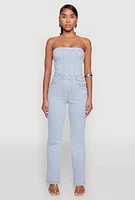 Womens Daisy Strapless Corset Denim Jumpsuit, Blue, Size S