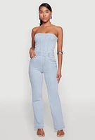 Womens Daisy Strapless Corset Denim Jumpsuit, Blue, Size S