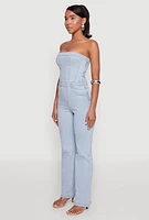 Womens Daisy Strapless Corset Denim Jumpsuit, Blue, Size S