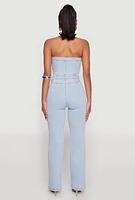 Womens Daisy Strapless Corset Denim Jumpsuit, Blue, Size S