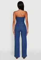 Womens Daisy Strapless Corset Denim Jumpsuit, Blue,