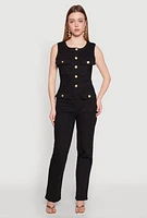 Womens Daisy Sleeveless Button Front Denim Jumpsuit,