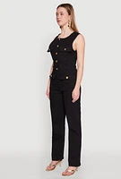 Womens Daisy Sleeveless Button Front Denim Jumpsuit,