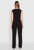 Womens Daisy Sleeveless Button Front Denim Jumpsuit,
