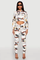 Womens Printed Hyperstretch Ruched Sleeve Cropped Jacket, Multi,