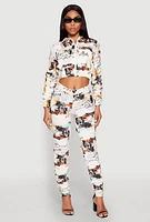 Womens Printed Hyperstretch Ruched Sleeve Cropped Jacket, Multi,