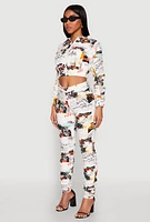 Womens Printed Hyperstretch Ruched Sleeve Cropped Jacket, Multi,