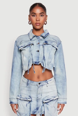 Womens Spoon Jeans Cargo Pocket Cropped Denim Jacket, Blue,