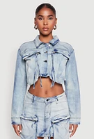 Womens Spoon Jeans Cargo Pocket Cropped Denim Jacket, Blue,