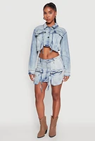 Womens Spoon Jeans Cargo Pocket Cropped Denim Jacket, Blue,