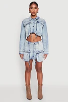Womens Spoon Jeans Cargo Pocket Cropped Denim Jacket, Blue,