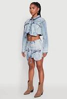 Womens Spoon Jeans Cargo Pocket Cropped Denim Jacket, Blue,
