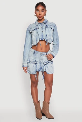 Womens Spoon Jeans Cargo Pocket Mini Denim Skirt, Blue,