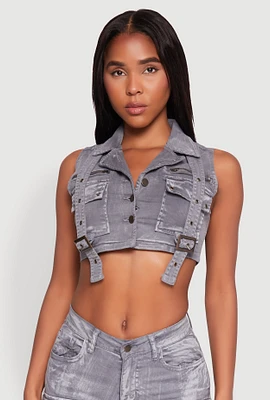 Womens Spoon Jeans Mineral Wash Denim Cargo Vest,