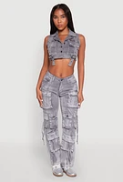 Womens Spoon Jeans Mineral Wash Denim Cargo Vest,