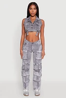 Womens Spoon Jeans Mineral Wash Denim Cargo Vest,