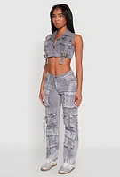 Womens Spoon Jeans Mineral Wash Denim Cargo Vest,