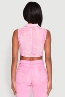 Womens Spoon Jeans Mineral Wash Denim Cargo Vest, Pink, Size M