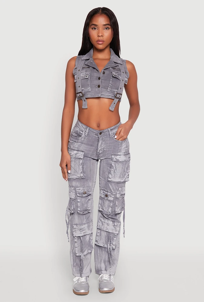 Womens Spoon Jeans Mineral Wash Cargo Pockets Jeans,