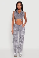 Womens Spoon Jeans Mineral Wash Cargo Pockets Jeans,