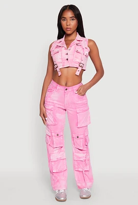 Womens Spoon Jeans Mineral Wash Cargo Pockets Jeans, Pink,