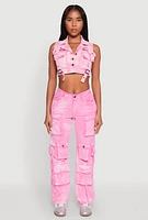 Womens Spoon Jeans Mineral Wash Cargo Pockets Jeans, Pink,