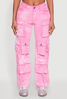 Womens Spoon Jeans Mineral Wash Cargo Pockets Jeans, Pink,