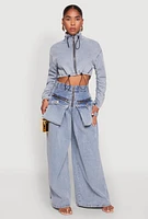 Womens Spoon Jeans Zip Front Cargo Wide Leg Jeans, Blue, Size M