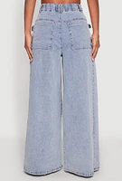 Womens Spoon Jeans Zip Front Cargo Wide Leg Jeans, Blue, Size M