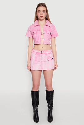 Womens Spoon Jeans Mineral Wash Belted Mini Skirt, Pink, Size M