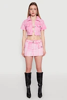 Womens Spoon Jeans Mineral Wash Belted Mini Skirt, Pink, Size M