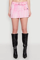 Womens Spoon Jeans Mineral Wash Belted Mini Skirt, Pink, Size M