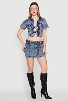 Womens Spoon Jeans Mineral Wash Belted Mini Skirt,