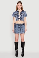 Womens Spoon Jeans Mineral Wash Belted Mini Skirt, Blue, Size S