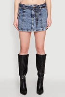 Womens Spoon Jeans Mineral Wash Belted Mini Skirt, Blue, Size S