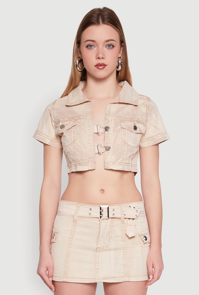 Womens Spoon Jeans Mineral Wash Short Sleeve Cropped Jacket, L