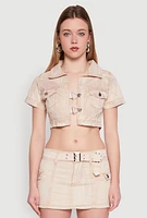 Womens Spoon Jeans Mineral Wash Short Sleeve Cropped Jacket, L