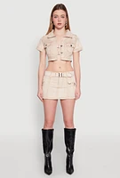 Womens Spoon Jeans Mineral Wash Short Sleeve Cropped Jacket, Beige, Size S