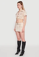 Womens Spoon Jeans Mineral Wash Short Sleeve Cropped Jacket, Beige, Size S