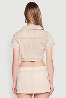 Womens Spoon Jeans Mineral Wash Short Sleeve Cropped Jacket, Beige, Size S