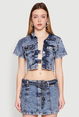 Womens Spoon Jeans Mineral Wash Short Sleeve Cropped Jacket,