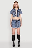 Womens Spoon Jeans Mineral Wash Short Sleeve Cropped Jacket, Blue, Size S