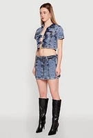 Womens Spoon Jeans Mineral Wash Short Sleeve Cropped Jacket, Blue, Size S